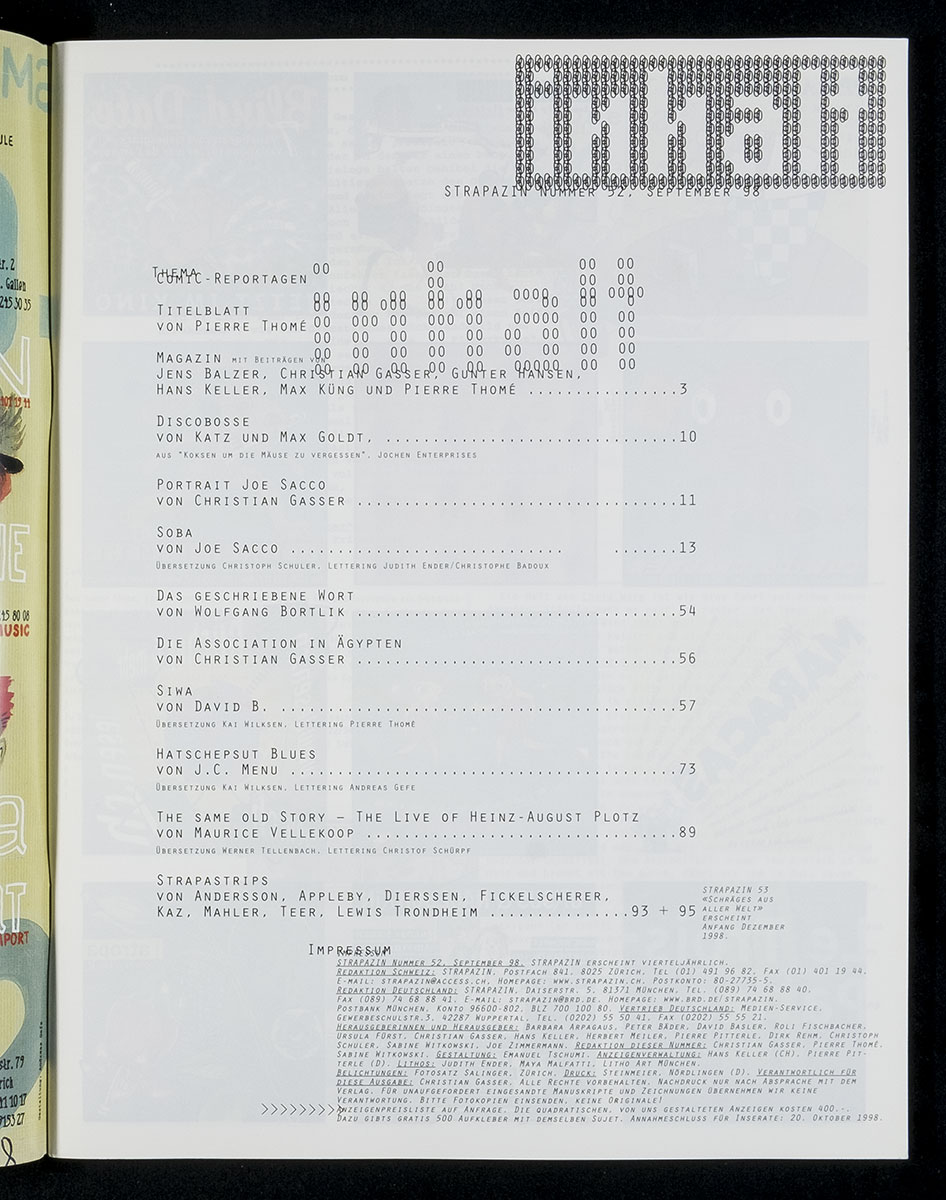 Layout für Strapazin - Das Comic Magazin, Nr. 52, 1998